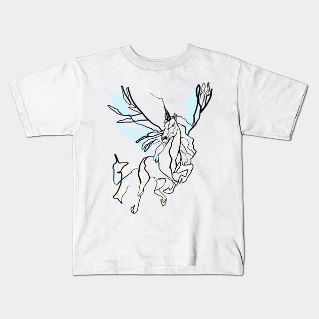 Single Line - Pegasus Kids T-Shirt by MaxencePierrard